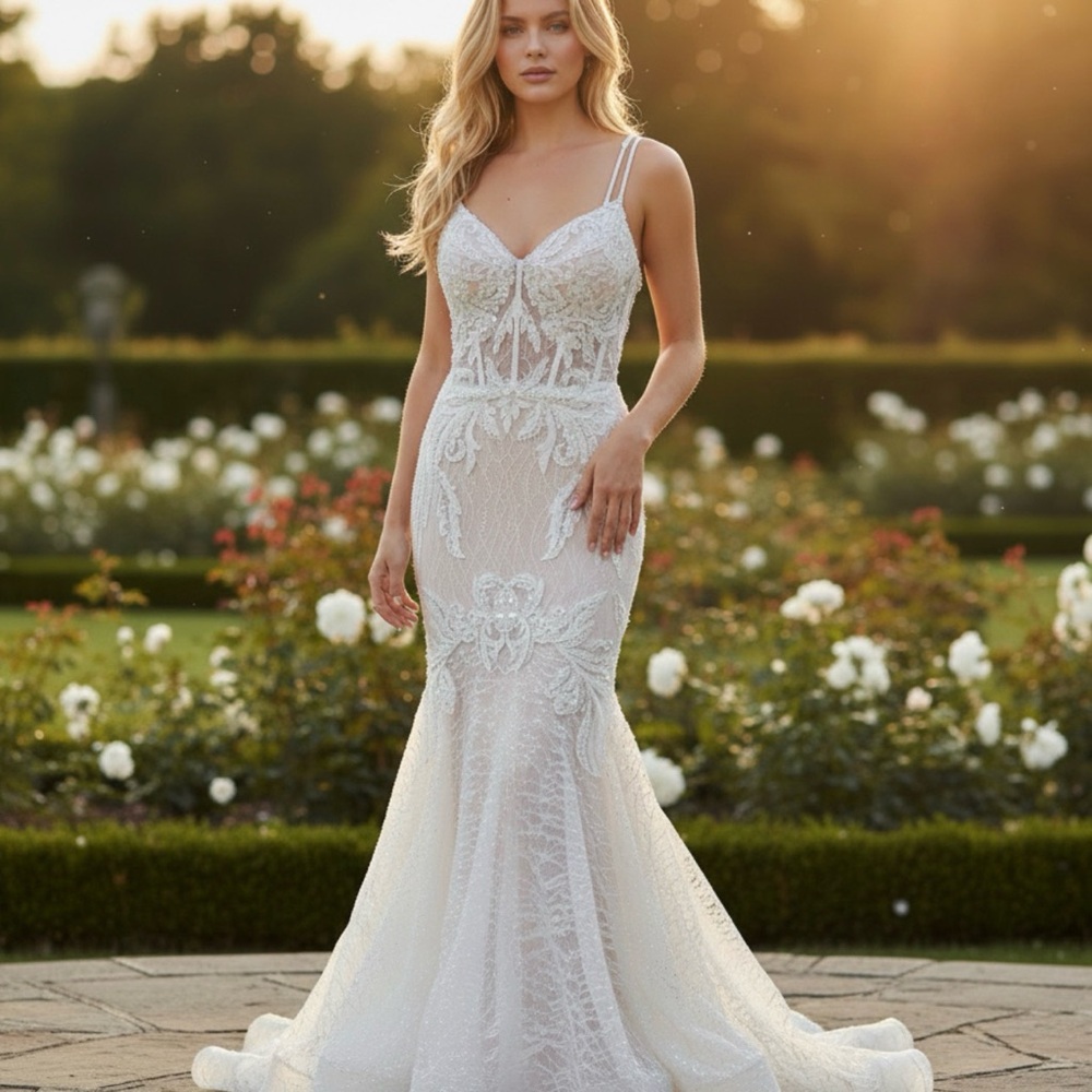 GB White Lace Corset with Mermaid Silhouette Prom Dress